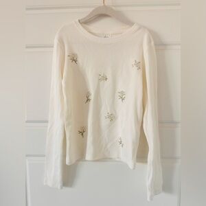 Zara girls ribbed pearl floral detail long-sleeve shirt. - 9/10
